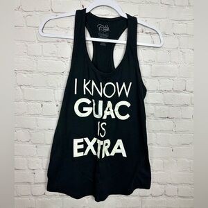 Cold CRush Tank Gym Workout Active Shirt Women “I Know Guac Is Extra” Black Sz L